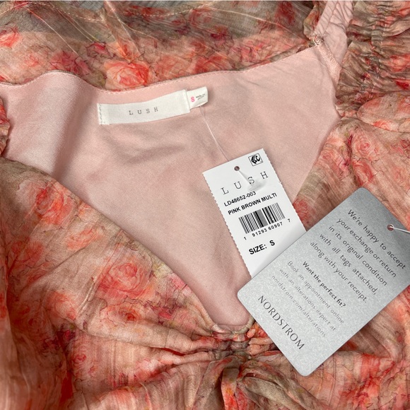 Lush Pink Floral Short Puff Sleeve Mini‎ Dress - Picture 7 of 8